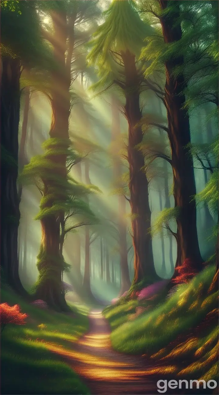 a high quality, fantastical image of a fairy tale forest in a fantasy style, magical, enchanted, mystical, whimsical, lush greenery, vibrant colors, ethereal lighting, mysterious atmosphere, dreamlike, fantasy landscape, detailed foliage, imaginative, otherworldly, digital painting, 4k