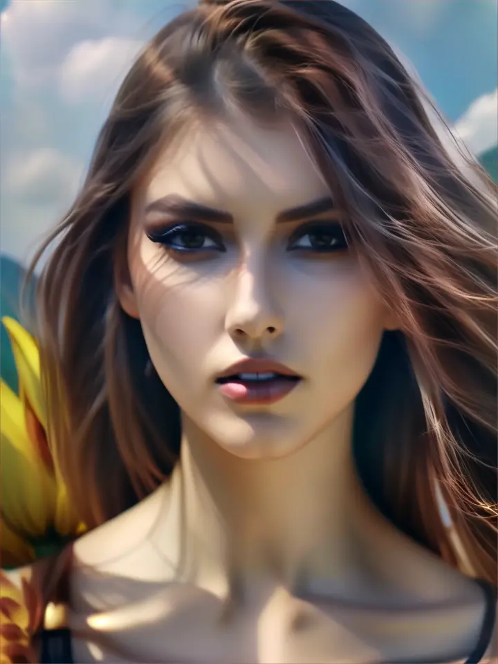 A woman holding a flower in a field of wildflowers, basking in the golden hour light