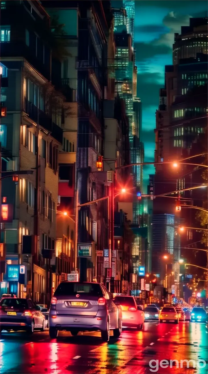 a busy city street at night with traffic