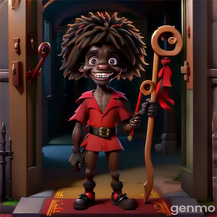 a digital painting of a cartoon character holding a cane