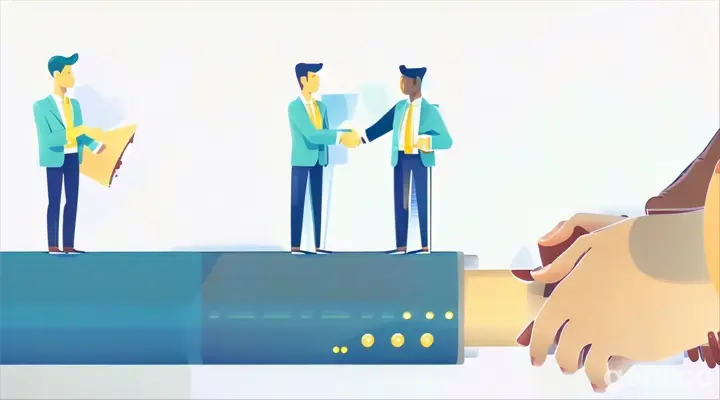 two men shaking hands over a large piece of paper