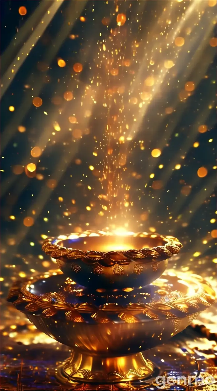a golden bowl with a light coming out of it