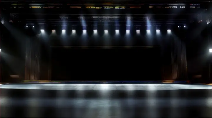 an empty stage with lights and curtains