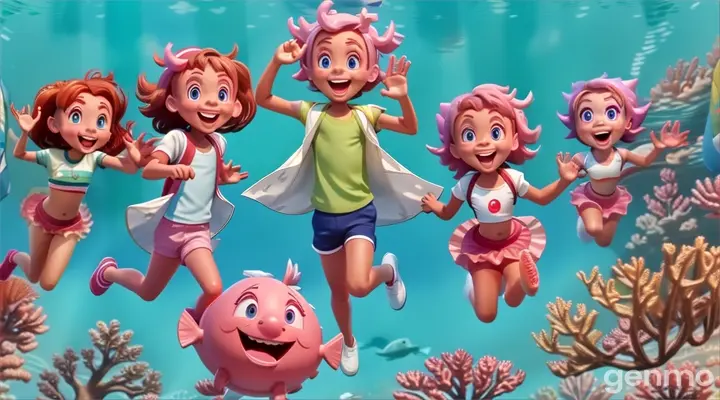 a group of children swimming in the ocean