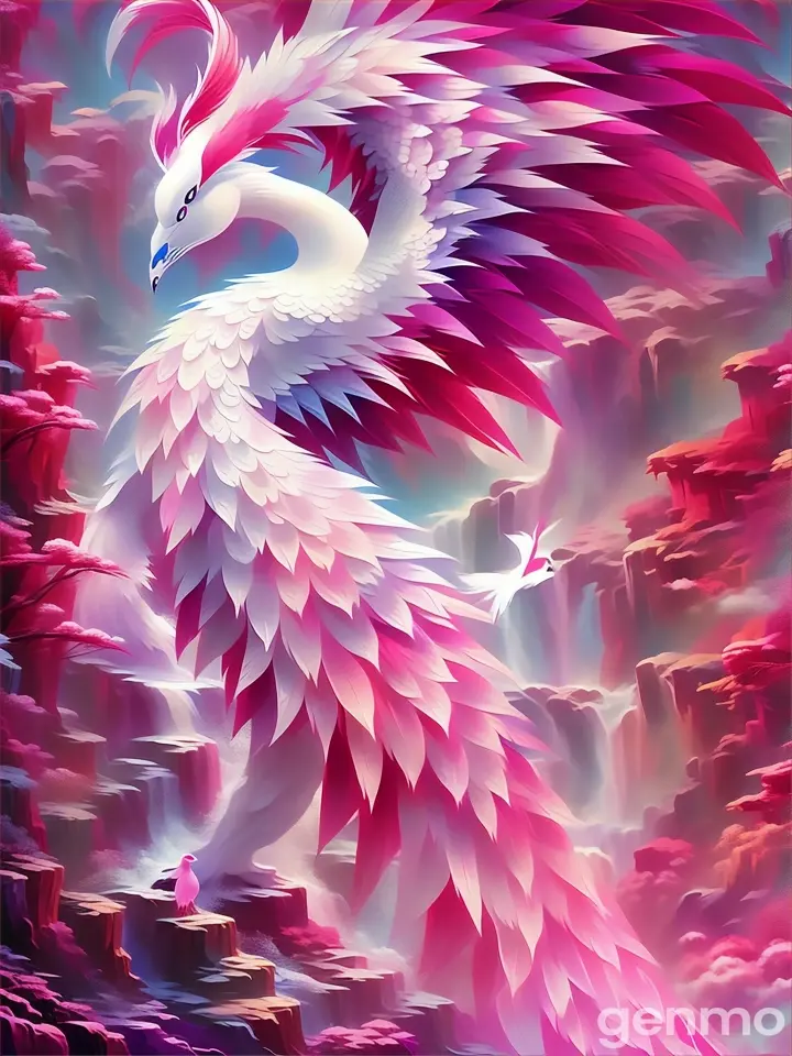 a painting of a white and pink bird