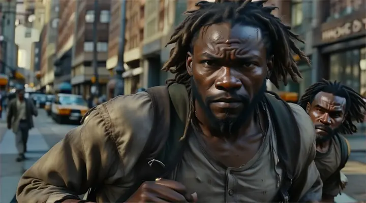 a man with dreadlocks walking down a street