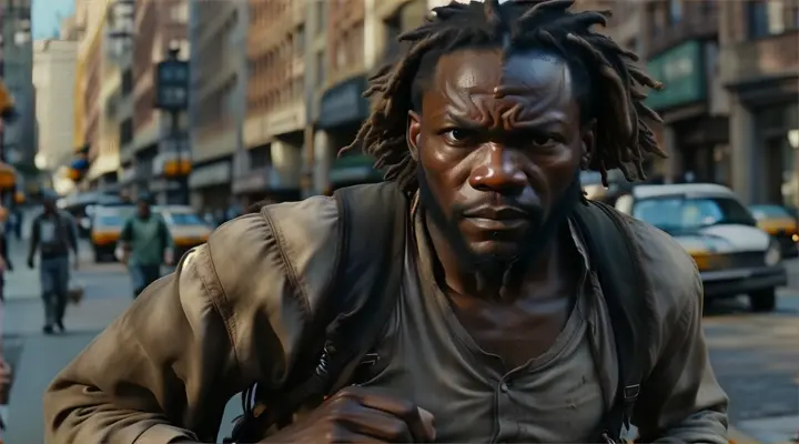 a man with dreadlocks walking down a street