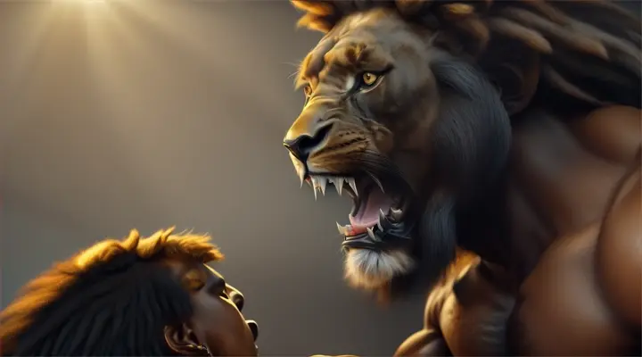 THE BLACK BIBLICAL SAMSON FIGHTING A LION