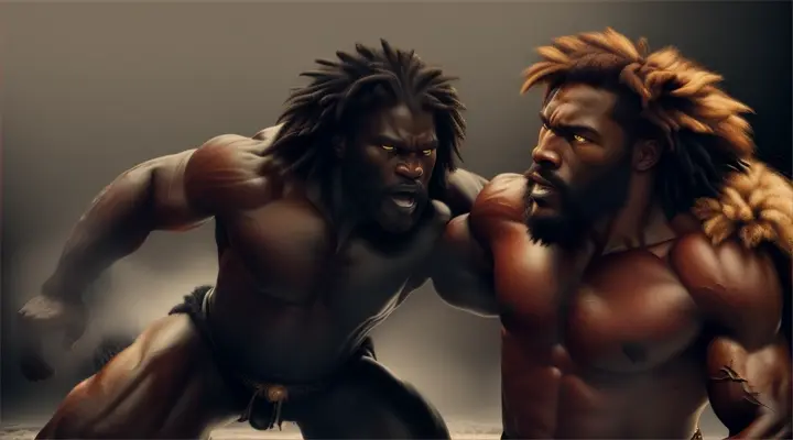 THE BLACK BIBLICAL SAMSON FIGHTING A LION