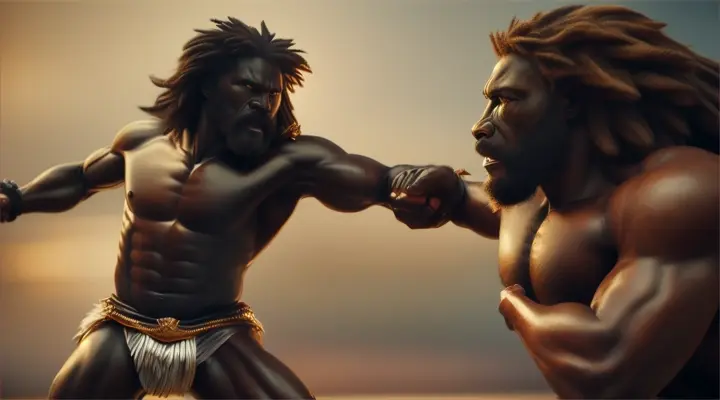 THE BLACK BIBLICAL SAMSON FIGHTING A LION