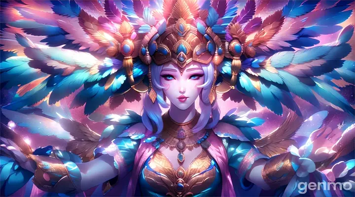 a woman in a costume with wings on her head