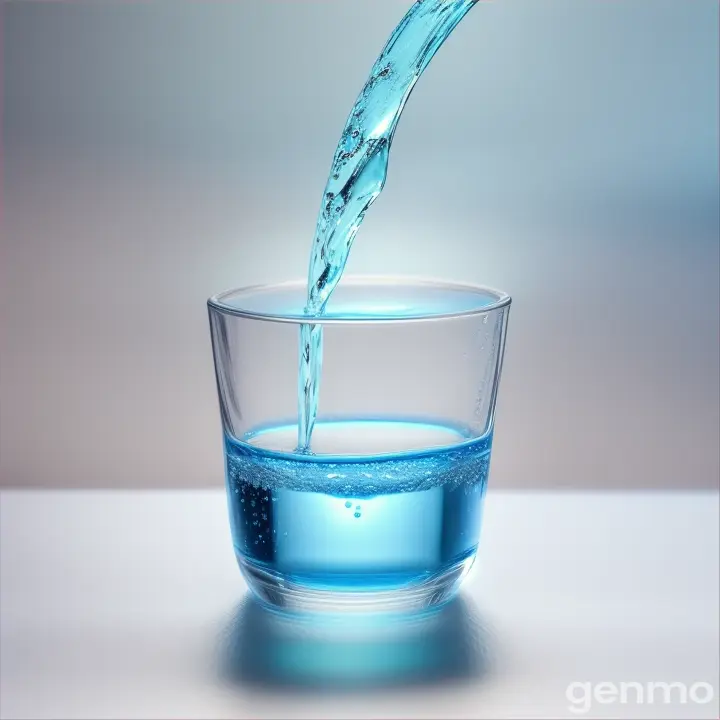 a full glass of cold blue water