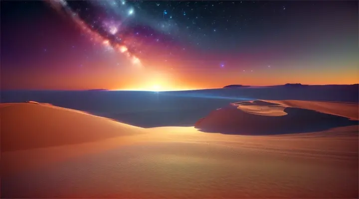 Star-filled night sky over a desert, clear and vibrant, digital art