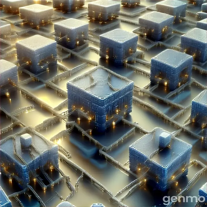 a large group of cubes surrounded by chains