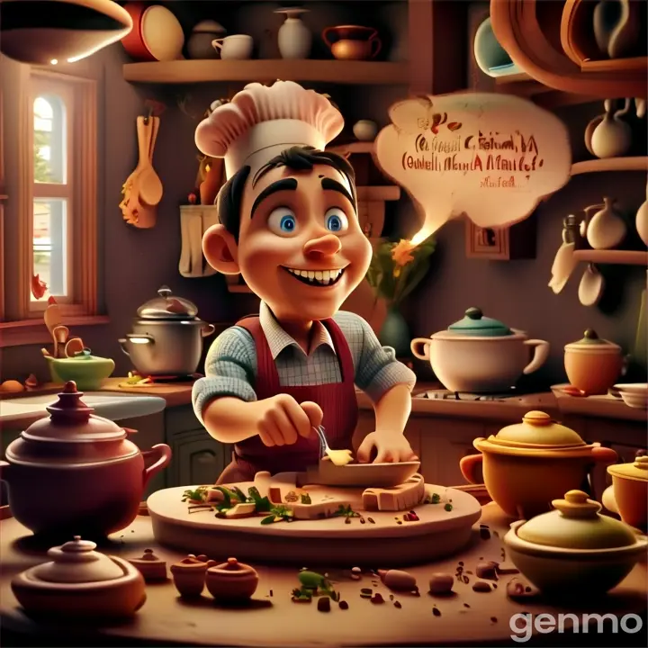 a cartoon character is cooking in a kitchen