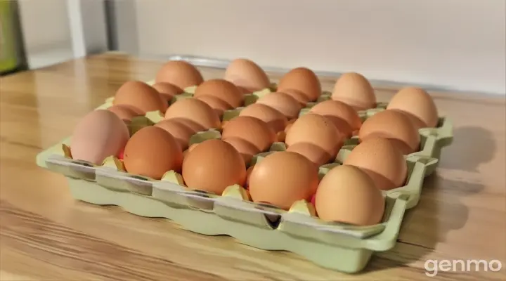 a dozen eggs in a carton on a table turn into baby chickens