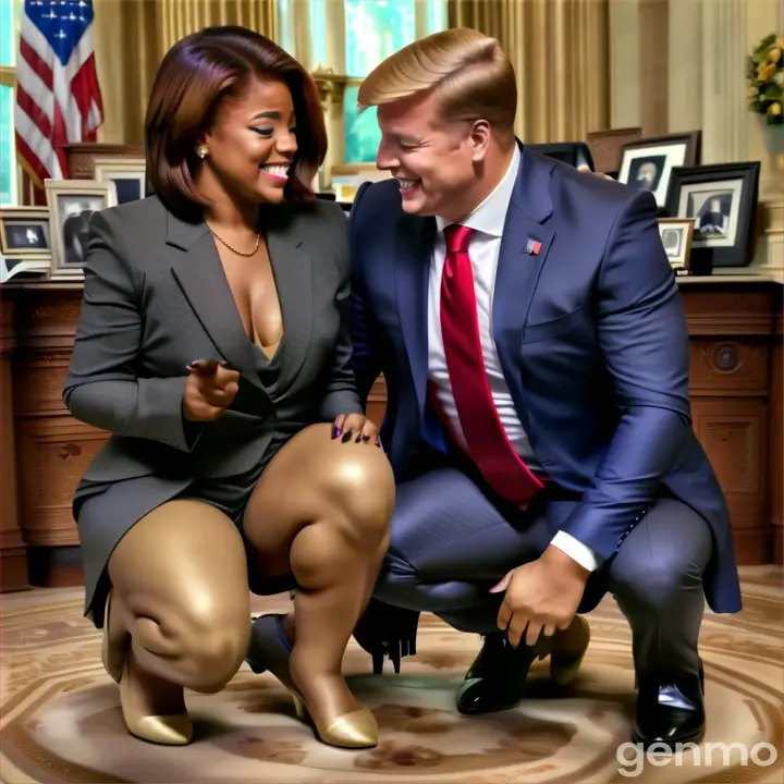 a woman kneeling down next to a man in a suit
