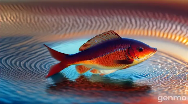 Une grosse goutte d'eau macroscopique qui fait splash et un poisson rouge dedans