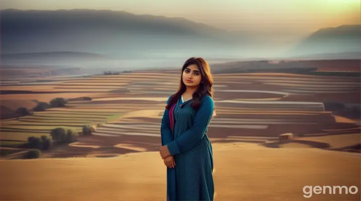 8k wide shot of a young Pakistani woman in modern outfits setting up a free medical camp in a rural area, guiding villagers to the doctors for check-ups.

