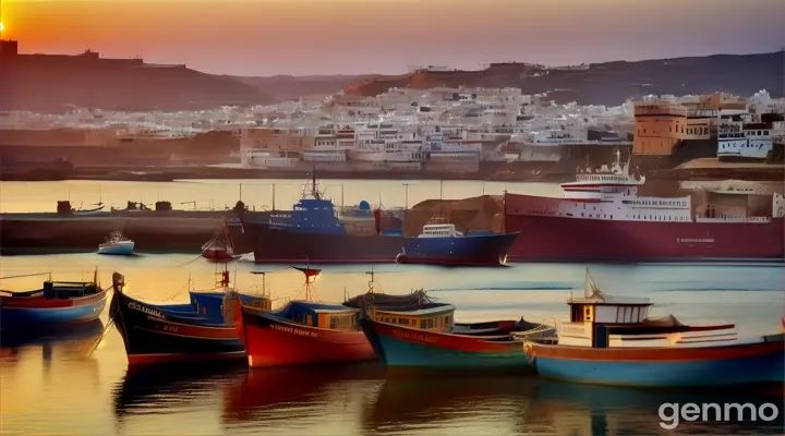 مراكب صيد السمك تنطلق من ميناء مدينة طنجة المغربية مع شروق الفجر