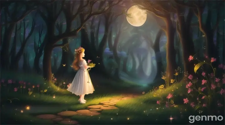  girl lily turned to thank the fairies, but they had already disappeared into the night, leaving only a sparkling trail behind them. .16:9