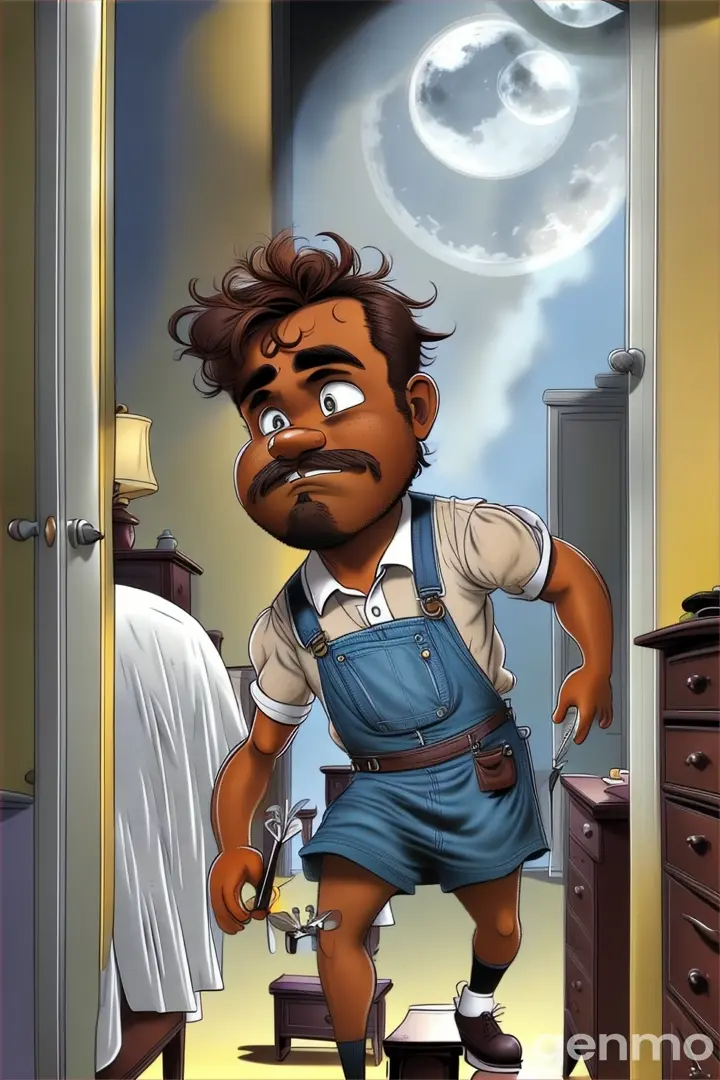 A barber sneaking into a bedroom 