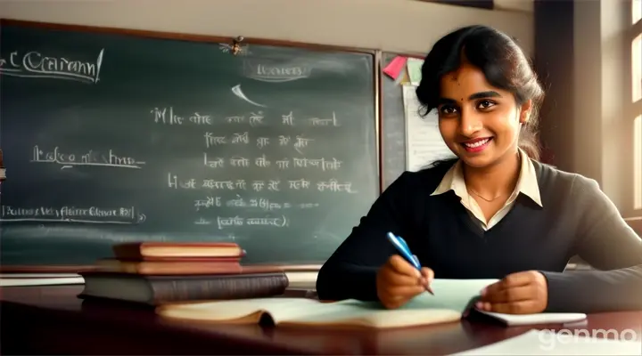 Mohan Approaching the Teacher with His Exam Paper:

Mohan is shown walking towards the teacher with his exam paper in hand, looking nervous yet determined. The teacher is sitting at her desk, smiling kindly as Mohan approaches.