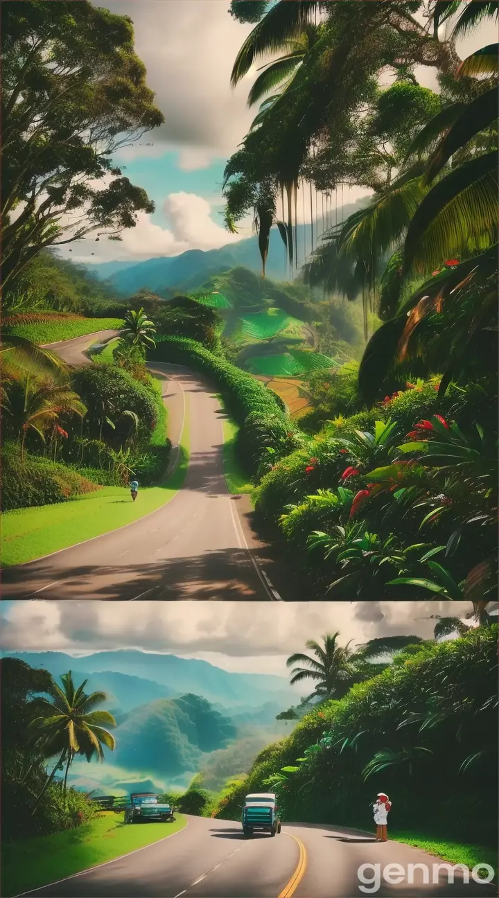 Tourists talk to each other on the road by the coffee plantation