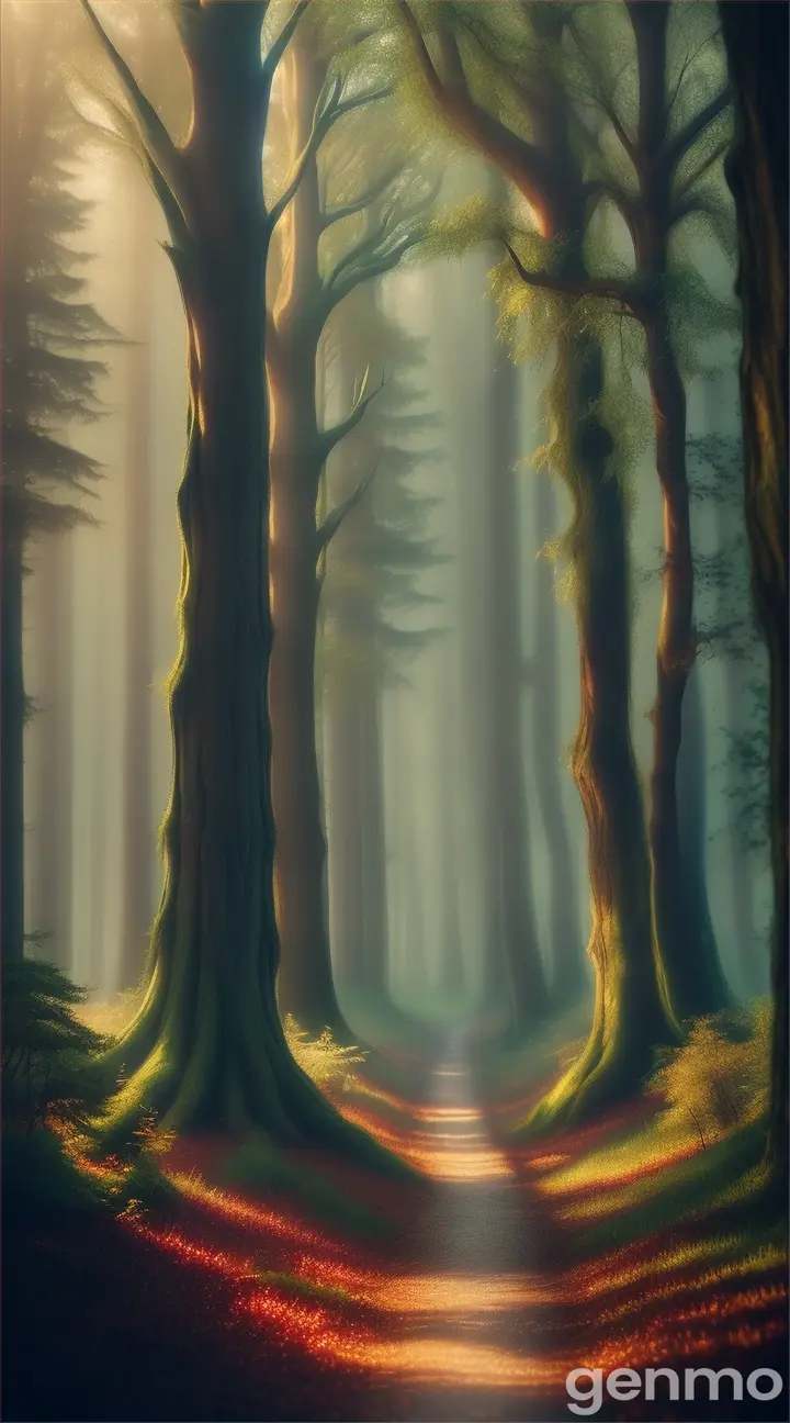 a high quality mystical photo of a magical forest with towering (trees), enchanted atmosphere, fantasy landscape, misty, ethereal, dreamy, vibrant colors, surreal, fairy tale, whimsical, magical creatures, soft focus, fantasy art, enchanting, cinematic, 4k