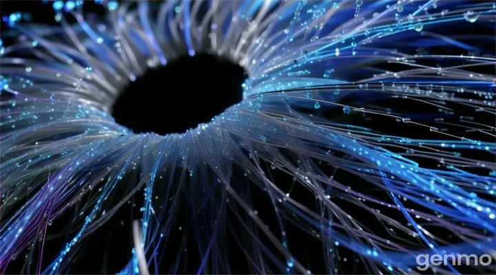 a close up of a blue artificial fibre hole with dew drops