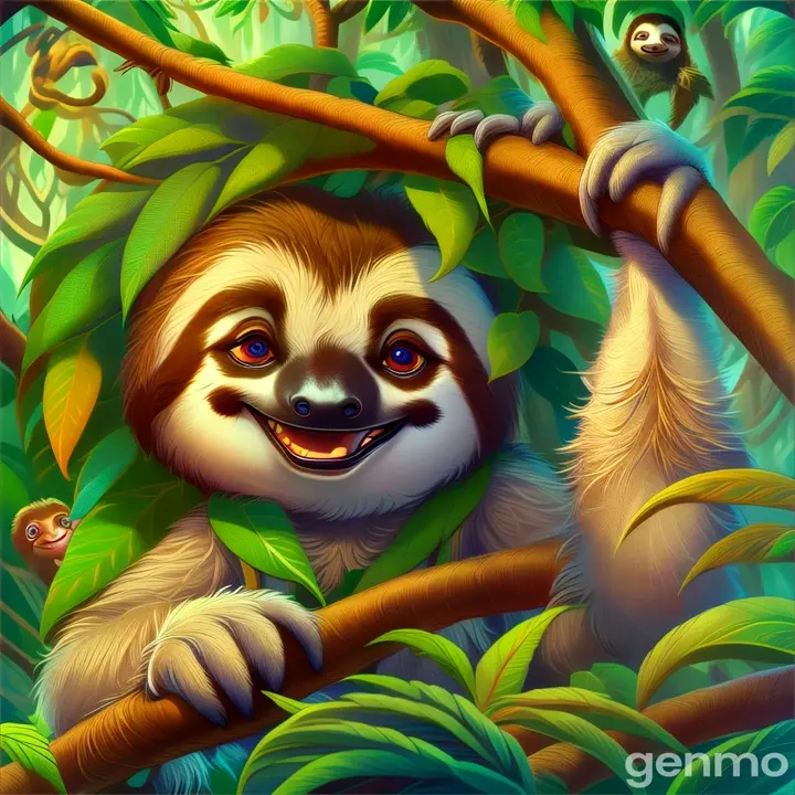 a sloth hanging from a tree in the jungle