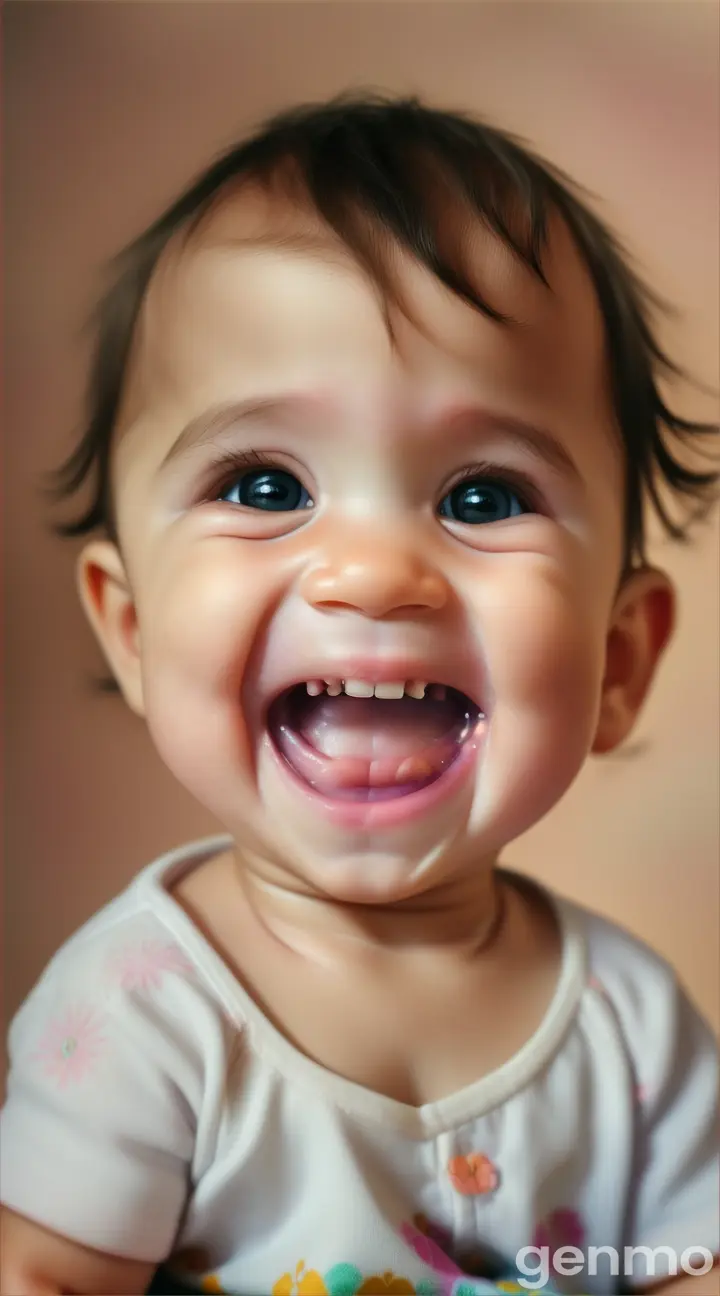 The cute baby is laughing 