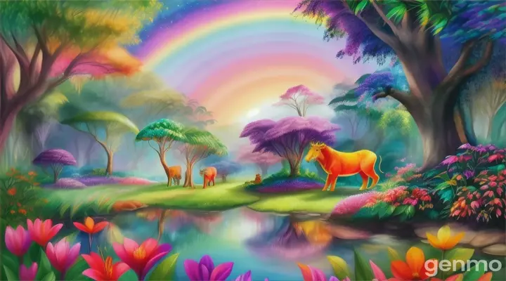 the jungle animals  nurtured the color sparkling  forest, planted colorful flowers, and created a safe haven . 16:9