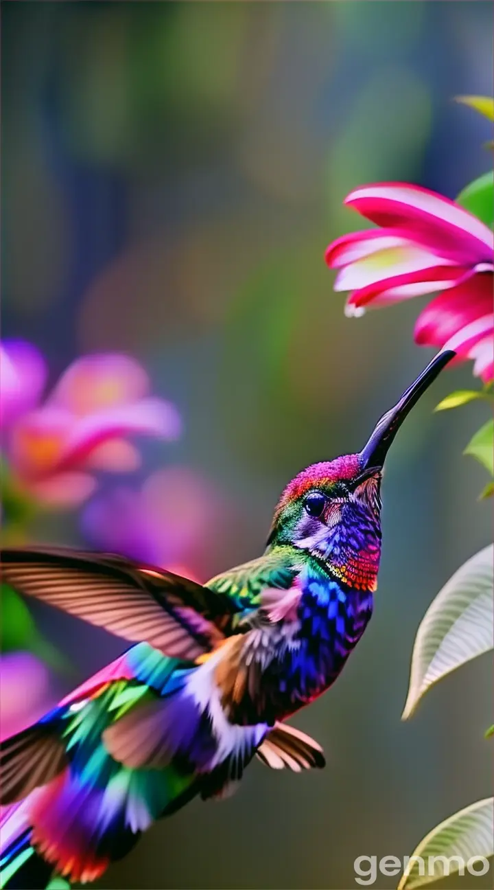 a colorful hummingbird flying in the air 