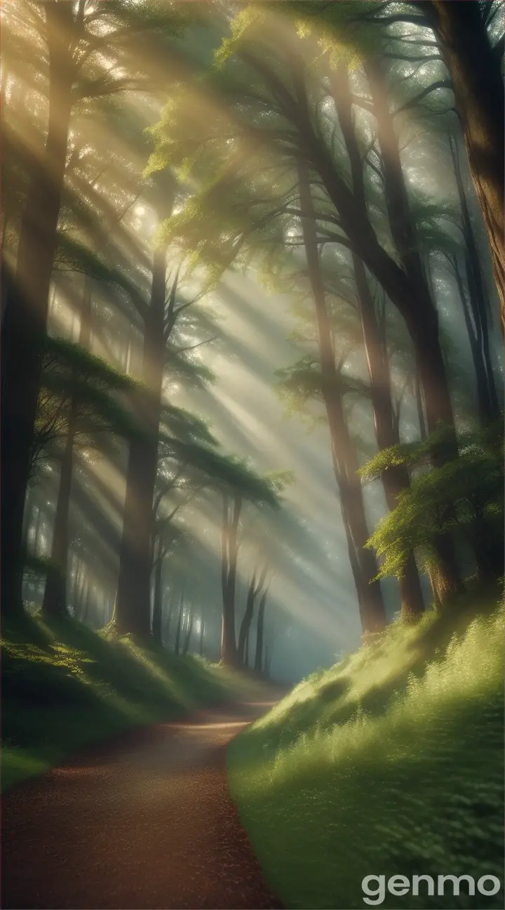 a high quality video of a magical forest, enchanted, mystical, fairy tale, fantasy, ethereal, dream-like, cinematic, nature, lush greenery, sunlight filtering through trees, mysterious fog, soft focus, slow motion, atmospheric, beauty in nature, magical creatures, whimsical, storytelling, soothing music, landscape, wide shot, 4k