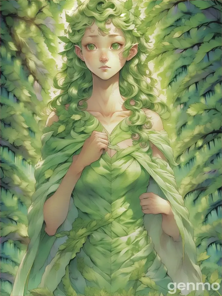 a painting of a woman in a green dress