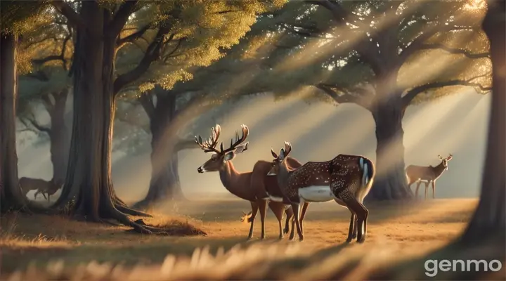 The deer Rangila and Monu Planning to Restore the Area: Rangila and Monu discussing their plan to restore the area together, with a renewed sense of hope and determination. The scene should reflect their camaraderie and resilience.