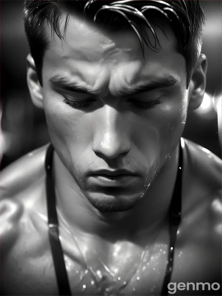 teen age man face is drenched in sweat, his muscles straining as he pushes himself to the limit.