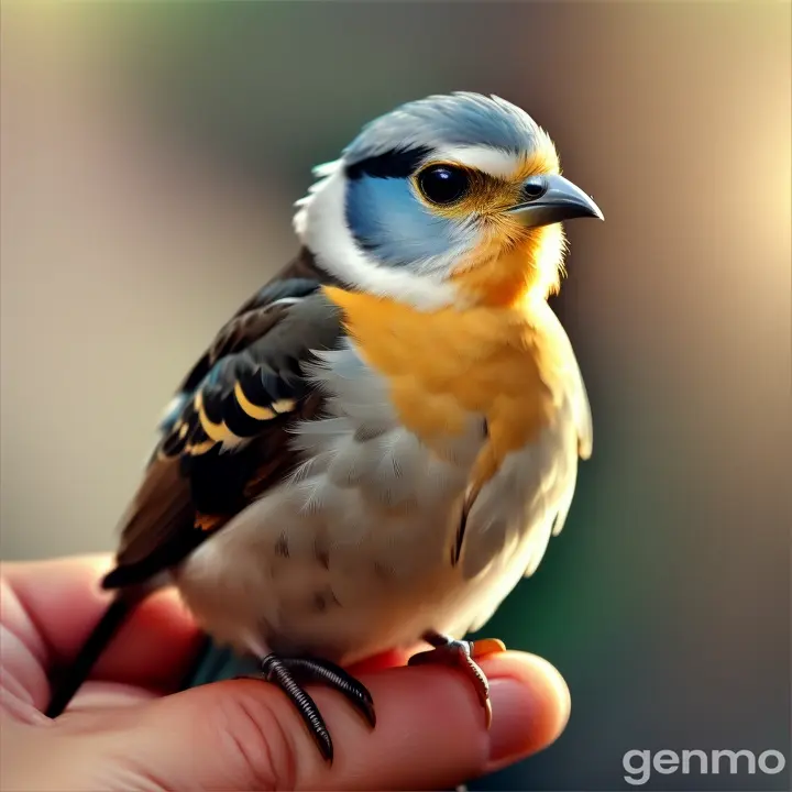 a small bird sitting on top of a hand finger