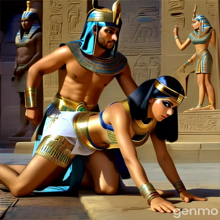a man and a woman dressed in egyptian costumes