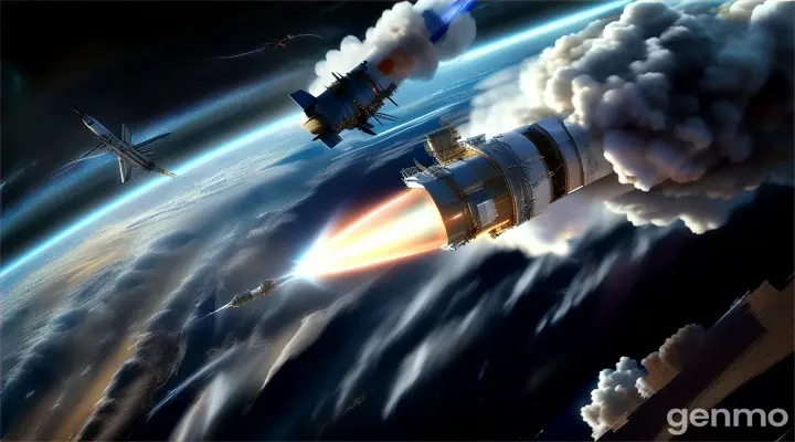 an artist's rendering of a rocket launching into space