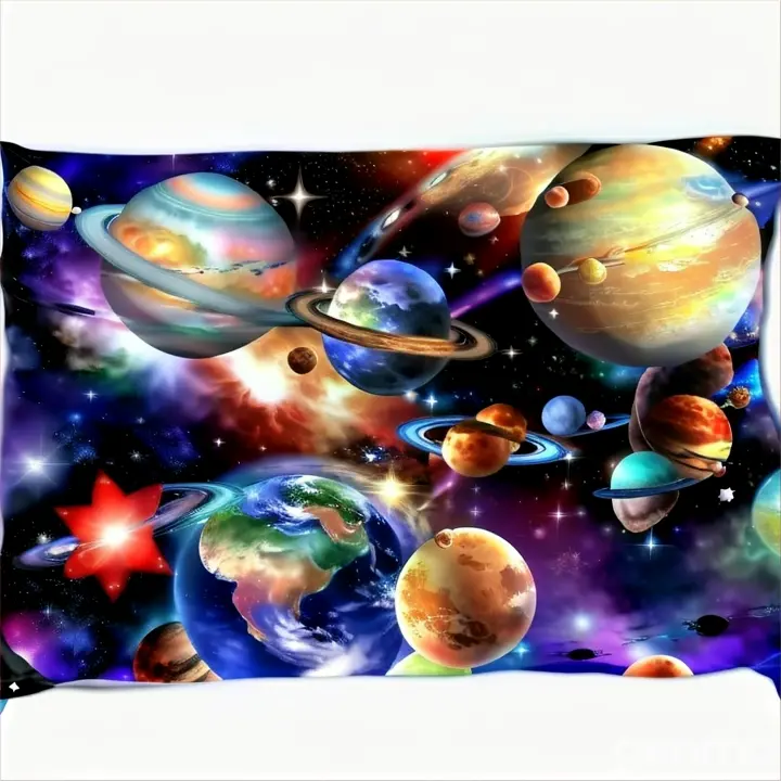 a pillow case with planets and stars on it