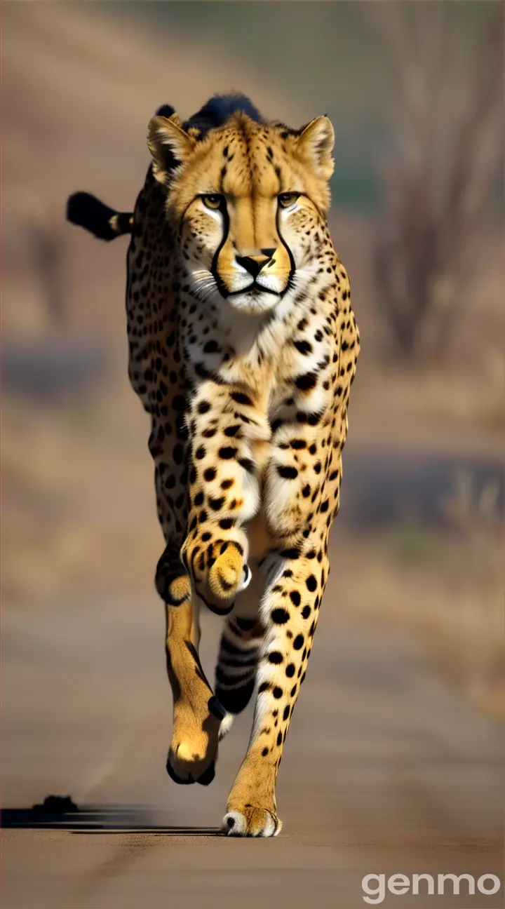 A cheetah sprinting at full speed, with motion blur to emphasize its incredible acceleration.