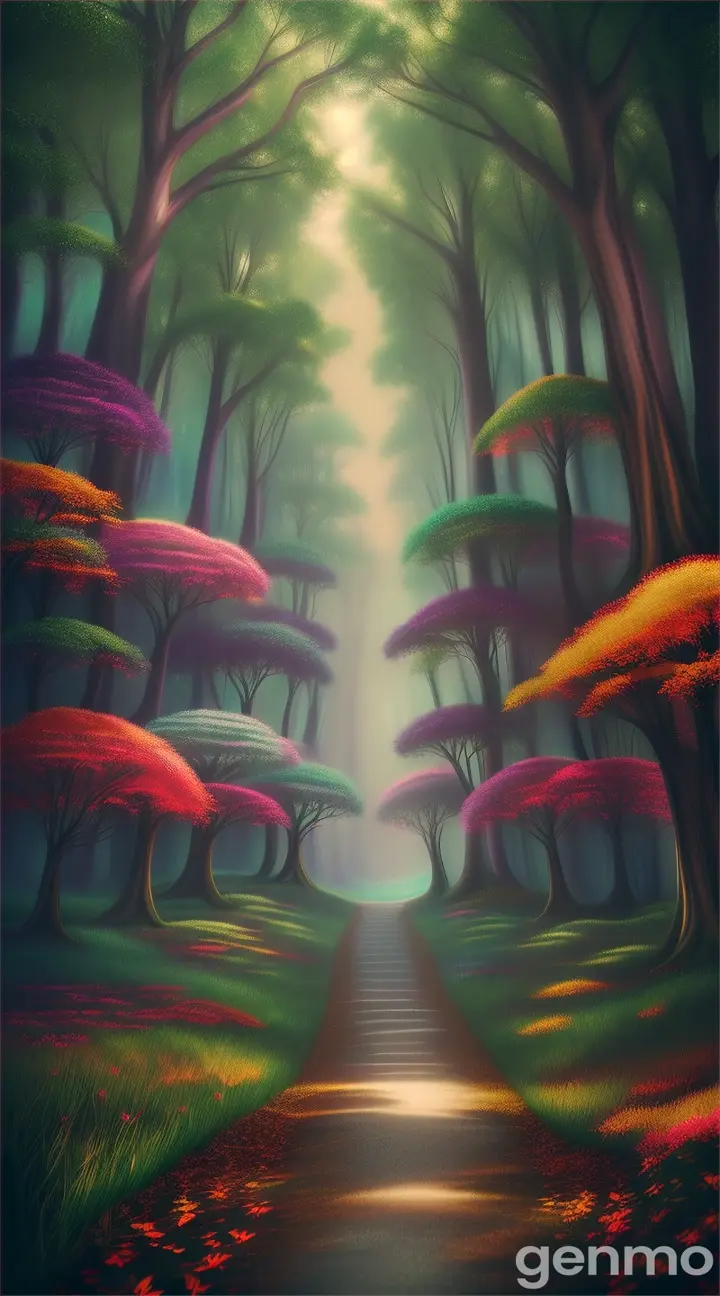a high-quality artistic rendering of a mystical (райский лес), magical, enchanted, fantasy, vibrant colors, dream-like, ethereal, glowing, surreal, lush foliage, whimsical, fairy tale, nature, forest, digital painting, fantasy landscape, detailed, picturesque, 4k