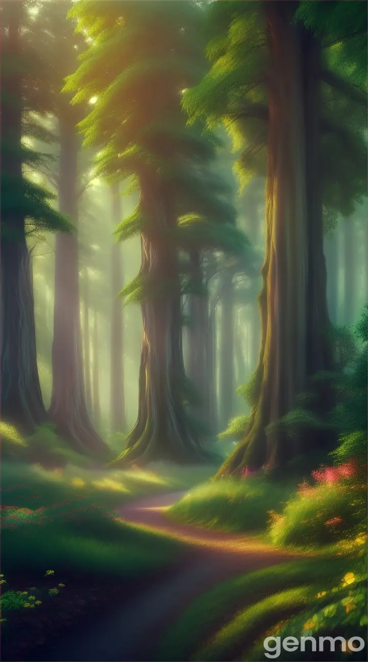 a high-quality artistic rendering of a mystical (райский лес), magical, enchanted, fantasy, vibrant colors, dream-like, ethereal, glowing, surreal, lush foliage, whimsical, fairy tale, nature, forest, digital painting, fantasy landscape, detailed, picturesque, 4k