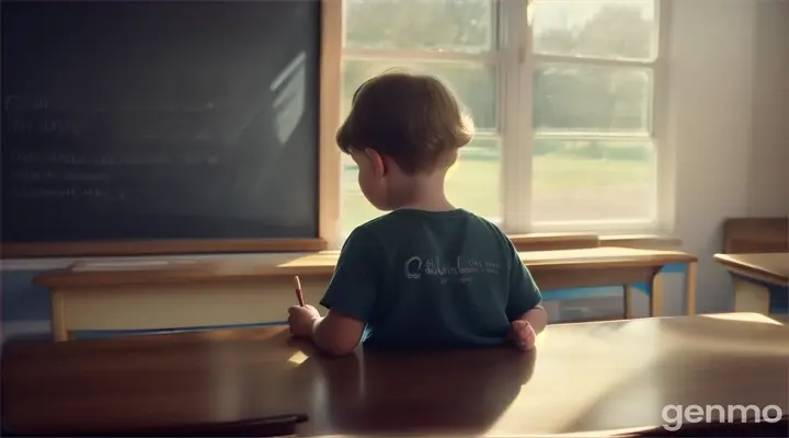 A child carefully writing on the board in a classroom the letter “Q”