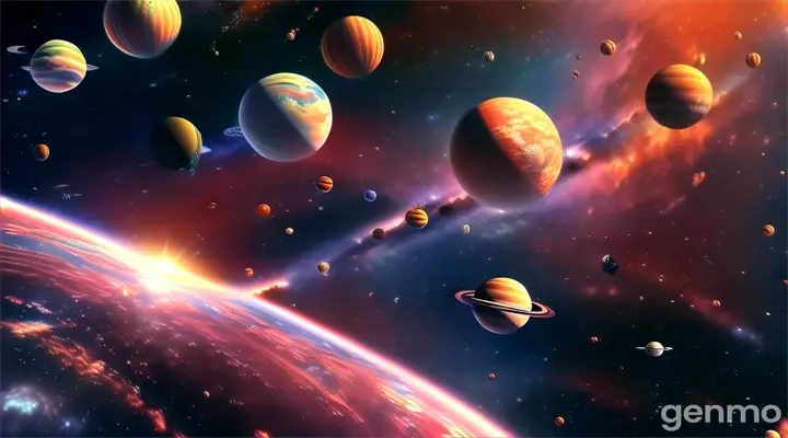 a painting of a solar system with planets in the background