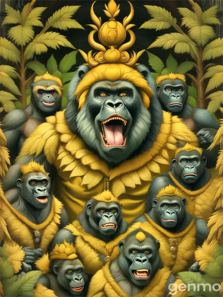 a group of gorillas with their mouths open
