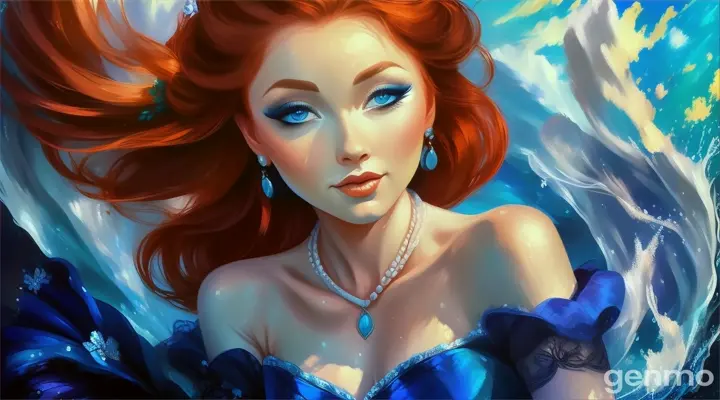 a painting of a woman in a blue dress