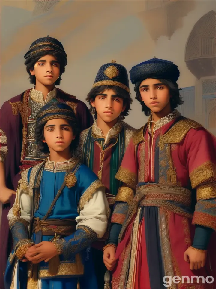 many morrocan children, all boys of different ages, 17th century